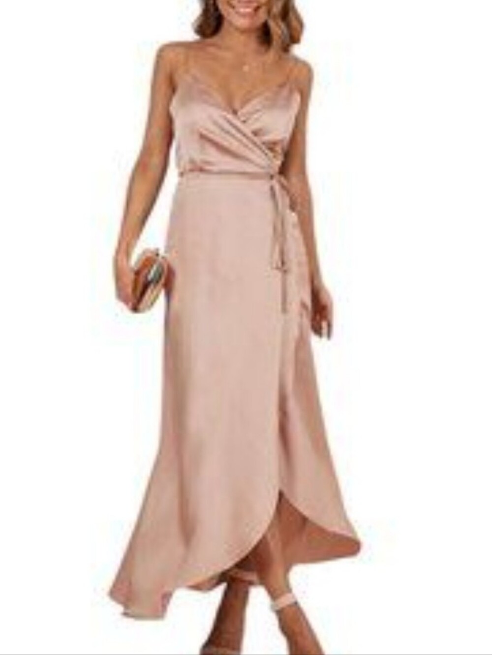 Showpo Blush Pink Satin Wrap Midi Dress
